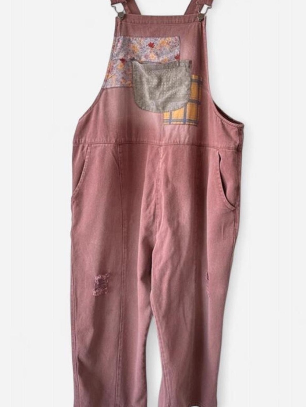 Easel Women's Dusty Rose Patchwork Ankle Length Overalls